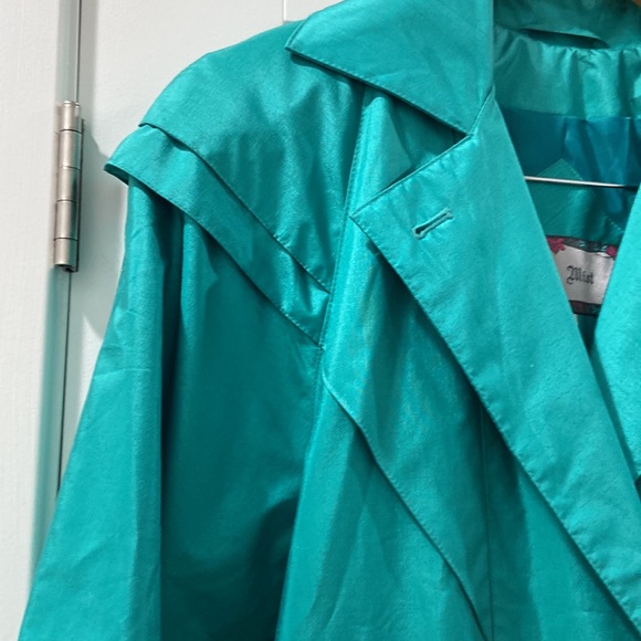 Vintage British Mist Trench Rain Coat Teal Green Long Jacket Size 3/4 petite EUC - Picture 12 of 16
